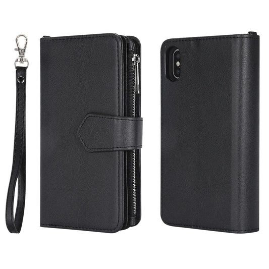 For iPhone XS Max 2 in 1 Solid Color Zipper Shockproof Protective Case with Card Slots & Bracket & Photo Holder & Wallet Function(Black) - More iPhone Cases by buy2fix | Online Shopping UK | buy2fix