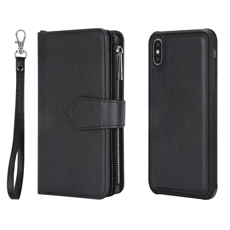 For iPhone XS Max 2 in 1 Solid Color Zipper Shockproof Protective Case with Card Slots & Bracket & Photo Holder & Wallet Function(Black) - More iPhone Cases by buy2fix | Online Shopping UK | buy2fix