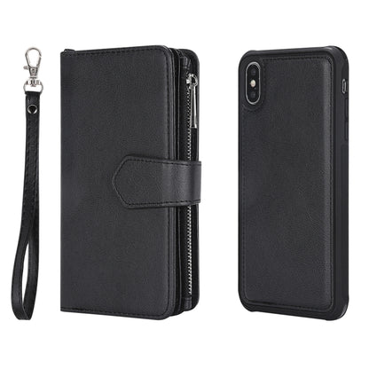 For iPhone XS Max 2 in 1 Solid Color Zipper Shockproof Protective Case with Card Slots & Bracket & Photo Holder & Wallet Function(Black) - More iPhone Cases by buy2fix | Online Shopping UK | buy2fix
