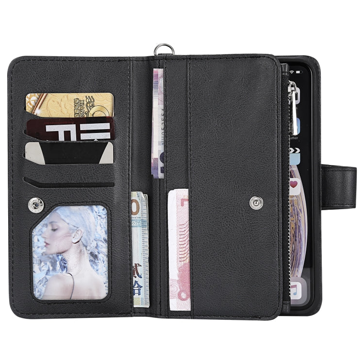 For iPhone XS Max 2 in 1 Solid Color Zipper Shockproof Protective Case with Card Slots & Bracket & Photo Holder & Wallet Function(Black) - More iPhone Cases by buy2fix | Online Shopping UK | buy2fix