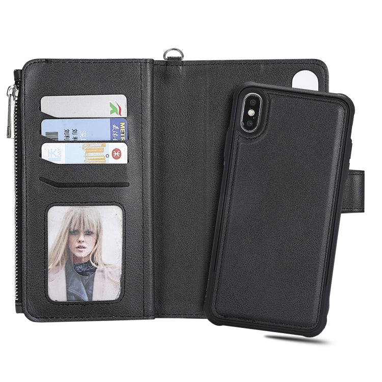 For iPhone XS Max 2 in 1 Solid Color Zipper Shockproof Protective Case with Card Slots & Bracket & Photo Holder & Wallet Function(Black) - More iPhone Cases by buy2fix | Online Shopping UK | buy2fix