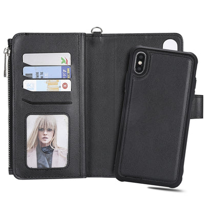 For iPhone XS Max 2 in 1 Solid Color Zipper Shockproof Protective Case with Card Slots & Bracket & Photo Holder & Wallet Function(Black) - More iPhone Cases by buy2fix | Online Shopping UK | buy2fix