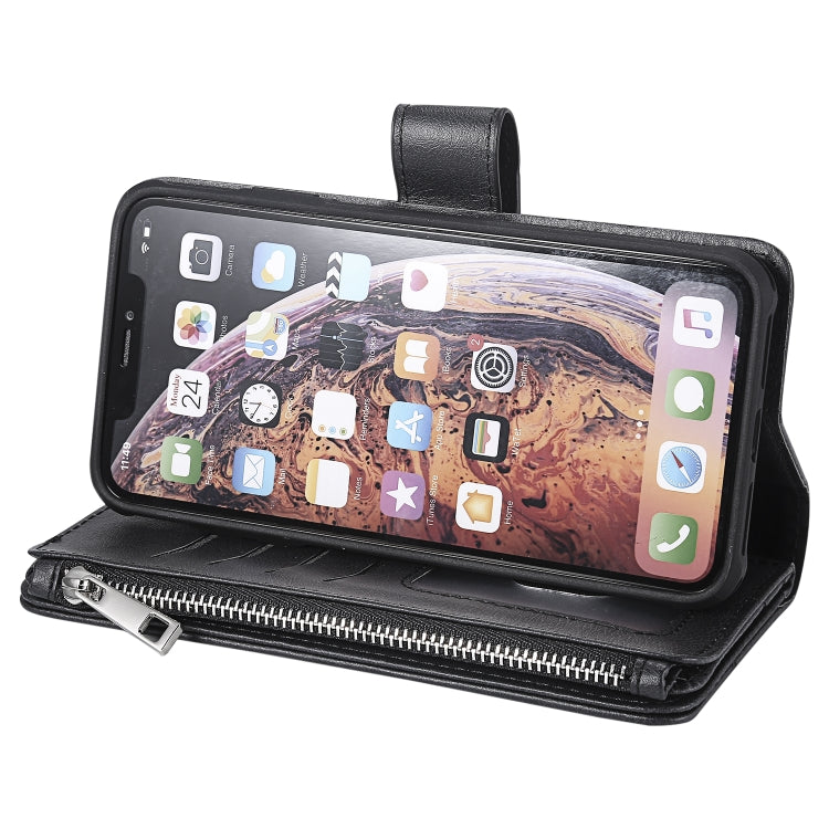 For iPhone XS Max 2 in 1 Solid Color Zipper Shockproof Protective Case with Card Slots & Bracket & Photo Holder & Wallet Function(Black) - More iPhone Cases by buy2fix | Online Shopping UK | buy2fix