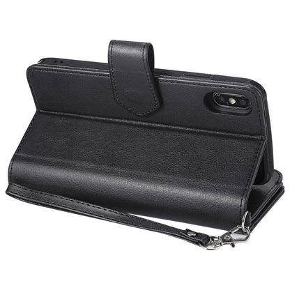 For iPhone XS Max 2 in 1 Solid Color Zipper Shockproof Protective Case with Card Slots & Bracket & Photo Holder & Wallet Function(Black) - More iPhone Cases by buy2fix | Online Shopping UK | buy2fix