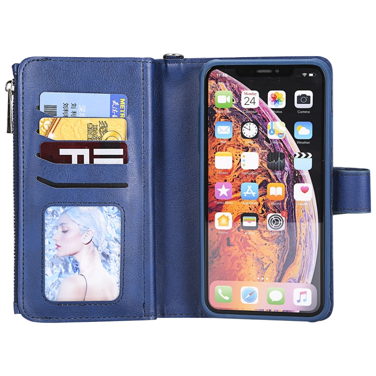 For iPhone XS Max 2 in 1 Solid Color Zipper Shockproof Protective Case with Card Slots & Bracket & Photo Holder & Wallet Function(Blue) - More iPhone Cases by buy2fix | Online Shopping UK | buy2fix