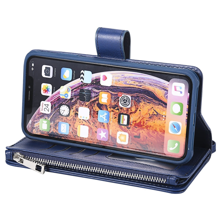 For iPhone XS Max 2 in 1 Solid Color Zipper Shockproof Protective Case with Card Slots & Bracket & Photo Holder & Wallet Function(Blue) - More iPhone Cases by buy2fix | Online Shopping UK | buy2fix