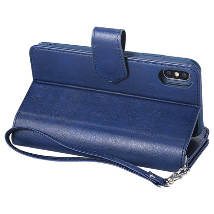 For iPhone XS Max 2 in 1 Solid Color Zipper Shockproof Protective Case with Card Slots & Bracket & Photo Holder & Wallet Function(Blue) - More iPhone Cases by buy2fix | Online Shopping UK | buy2fix