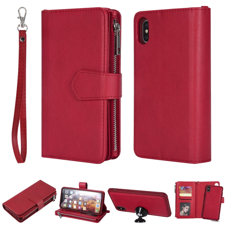 For iPhone XS Max 2 in 1 Solid Color Zipper Shockproof Protective Case with Card Slots & Bracket & Photo Holder & Wallet Function(Red) - More iPhone Cases by buy2fix | Online Shopping UK | buy2fix