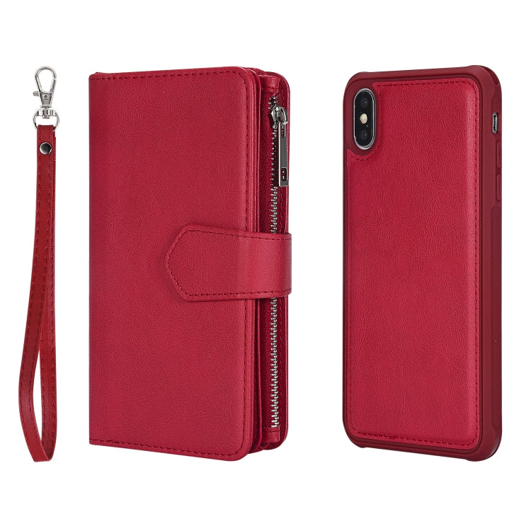 For iPhone XS Max 2 in 1 Solid Color Zipper Shockproof Protective Case with Card Slots & Bracket & Photo Holder & Wallet Function(Red) - More iPhone Cases by buy2fix | Online Shopping UK | buy2fix
