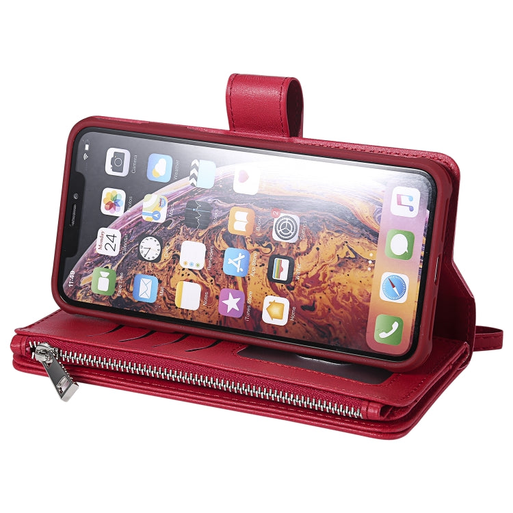 For iPhone XS Max 2 in 1 Solid Color Zipper Shockproof Protective Case with Card Slots & Bracket & Photo Holder & Wallet Function(Red) - More iPhone Cases by buy2fix | Online Shopping UK | buy2fix