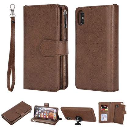 For iPhone XS Max 2 in 1 Solid Color Zipper Shockproof Protective Case with Card Slots & Bracket & Photo Holder & Wallet Function(Brown) - More iPhone Cases by buy2fix | Online Shopping UK | buy2fix