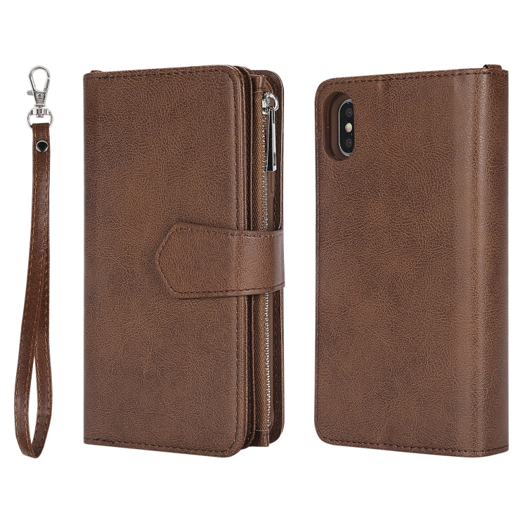 For iPhone XS Max 2 in 1 Solid Color Zipper Shockproof Protective Case with Card Slots & Bracket & Photo Holder & Wallet Function(Brown) - More iPhone Cases by buy2fix | Online Shopping UK | buy2fix