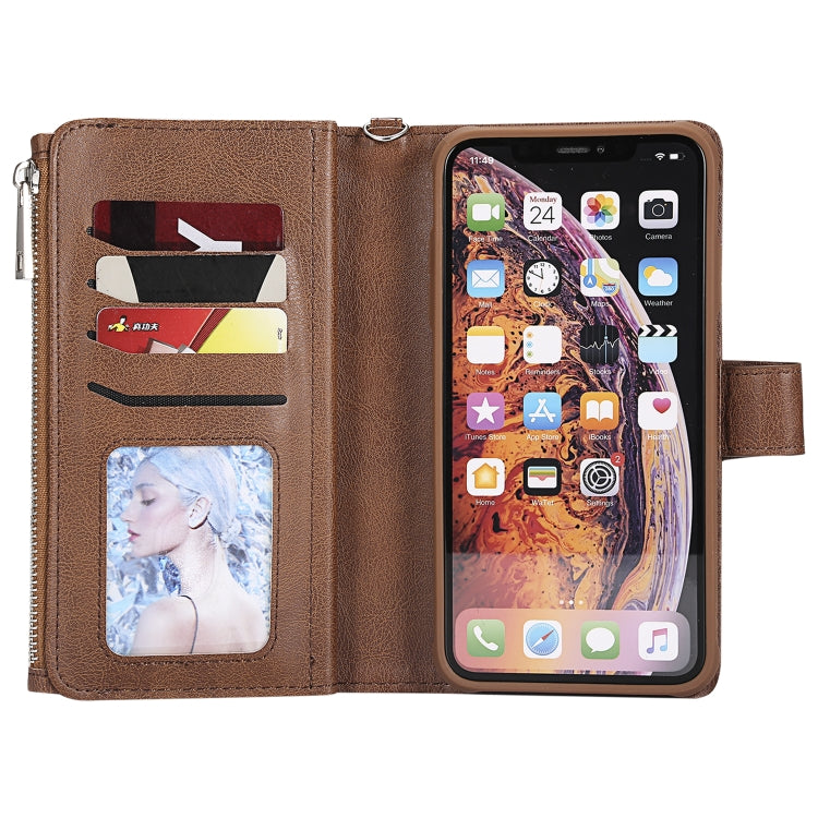 For iPhone XS Max 2 in 1 Solid Color Zipper Shockproof Protective Case with Card Slots & Bracket & Photo Holder & Wallet Function(Brown) - More iPhone Cases by buy2fix | Online Shopping UK | buy2fix