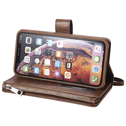 For iPhone XS Max 2 in 1 Solid Color Zipper Shockproof Protective Case with Card Slots & Bracket & Photo Holder & Wallet Function(Brown) - More iPhone Cases by buy2fix | Online Shopping UK | buy2fix