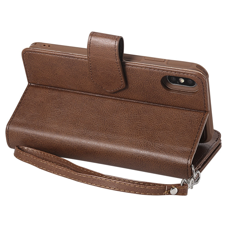 For iPhone XS Max 2 in 1 Solid Color Zipper Shockproof Protective Case with Card Slots & Bracket & Photo Holder & Wallet Function(Brown) - More iPhone Cases by buy2fix | Online Shopping UK | buy2fix