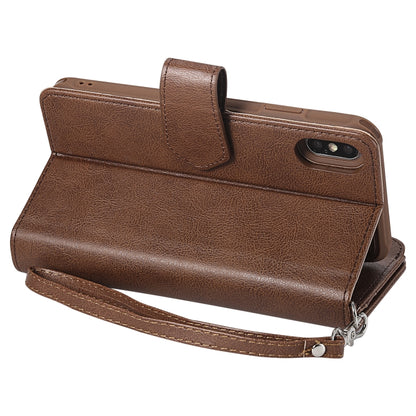 For iPhone XS Max 2 in 1 Solid Color Zipper Shockproof Protective Case with Card Slots & Bracket & Photo Holder & Wallet Function(Brown) - More iPhone Cases by buy2fix | Online Shopping UK | buy2fix