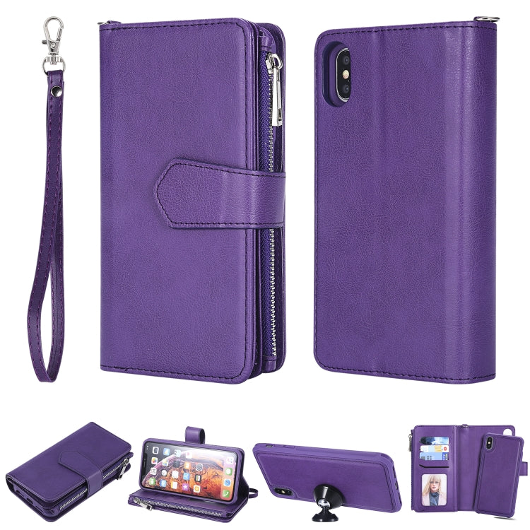 For iPhone XS Max 2 in 1 Solid Color Zipper Shockproof Protective Case with Card Slots & Bracket & Photo Holder & Wallet Function(Purple) - More iPhone Cases by buy2fix | Online Shopping UK | buy2fix