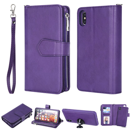 For iPhone XS Max 2 in 1 Solid Color Zipper Shockproof Protective Case with Card Slots & Bracket & Photo Holder & Wallet Function(Purple) - More iPhone Cases by buy2fix | Online Shopping UK | buy2fix