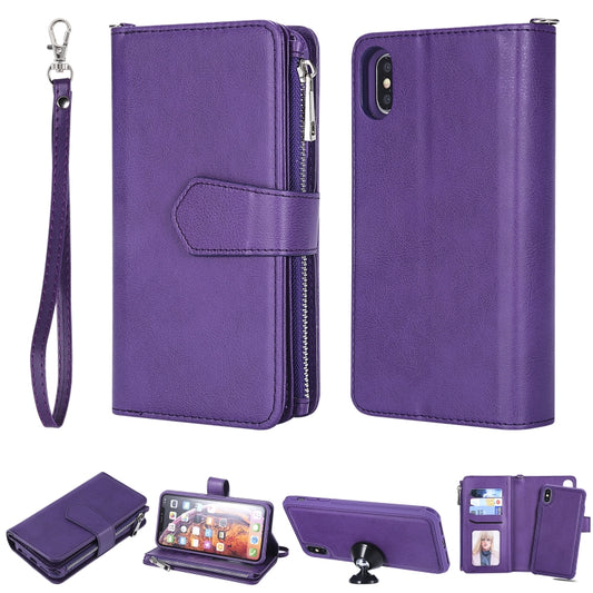 For iPhone XS Max 2 in 1 Solid Color Zipper Shockproof Protective Case with Card Slots & Bracket & Photo Holder & Wallet Function(Purple) - More iPhone Cases by buy2fix | Online Shopping UK | buy2fix