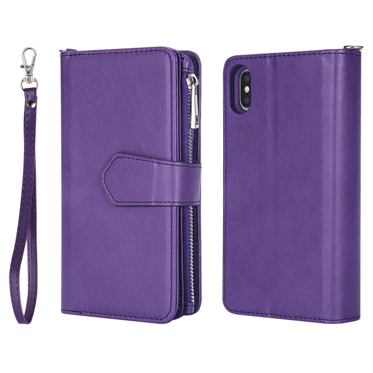 For iPhone XS Max 2 in 1 Solid Color Zipper Shockproof Protective Case with Card Slots & Bracket & Photo Holder & Wallet Function(Purple) - More iPhone Cases by buy2fix | Online Shopping UK | buy2fix