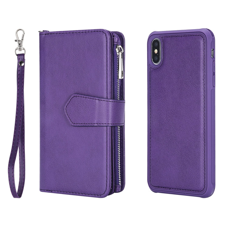 For iPhone XS Max 2 in 1 Solid Color Zipper Shockproof Protective Case with Card Slots & Bracket & Photo Holder & Wallet Function(Purple) - More iPhone Cases by buy2fix | Online Shopping UK | buy2fix