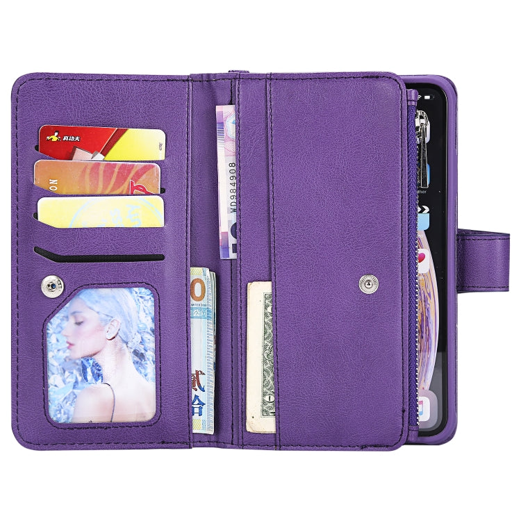 For iPhone XS Max 2 in 1 Solid Color Zipper Shockproof Protective Case with Card Slots & Bracket & Photo Holder & Wallet Function(Purple) - More iPhone Cases by buy2fix | Online Shopping UK | buy2fix