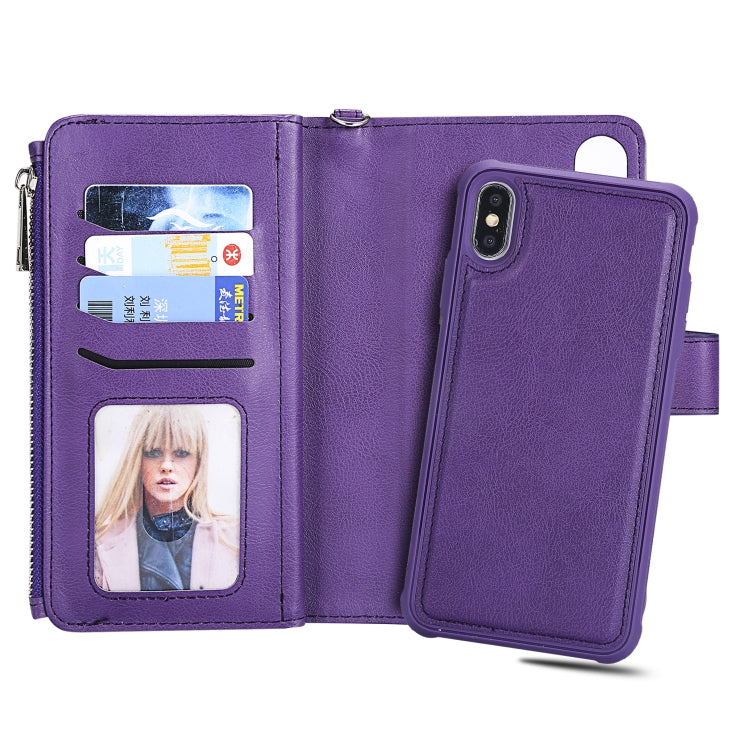 For iPhone XS Max 2 in 1 Solid Color Zipper Shockproof Protective Case with Card Slots & Bracket & Photo Holder & Wallet Function(Purple) - More iPhone Cases by buy2fix | Online Shopping UK | buy2fix