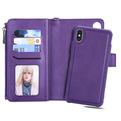 For iPhone XS Max 2 in 1 Solid Color Zipper Shockproof Protective Case with Card Slots & Bracket & Photo Holder & Wallet Function(Purple) - More iPhone Cases by buy2fix | Online Shopping UK | buy2fix