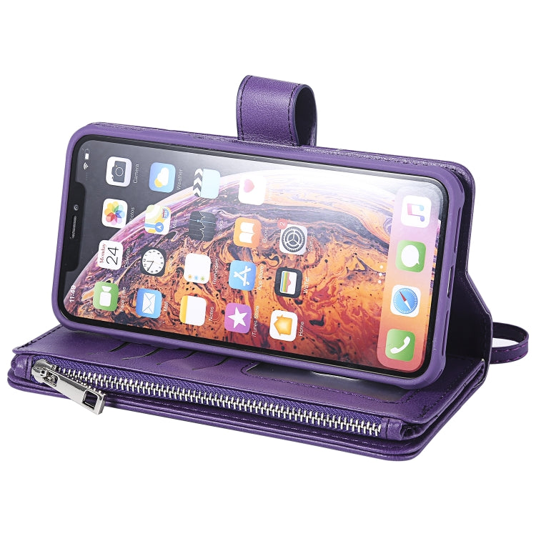 For iPhone XS Max 2 in 1 Solid Color Zipper Shockproof Protective Case with Card Slots & Bracket & Photo Holder & Wallet Function(Purple) - More iPhone Cases by buy2fix | Online Shopping UK | buy2fix