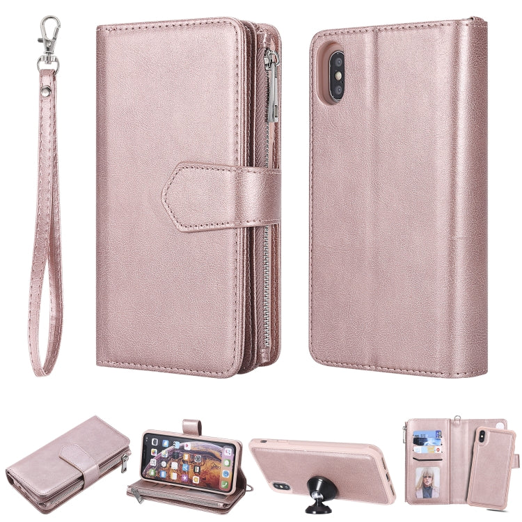 For iPhone XS Max 2 in 1 Solid Color Zipper Shockproof Protective Case with Card Slots & Bracket & Photo Holder & Wallet Function(Rose Gold) - More iPhone Cases by buy2fix | Online Shopping UK | buy2fix
