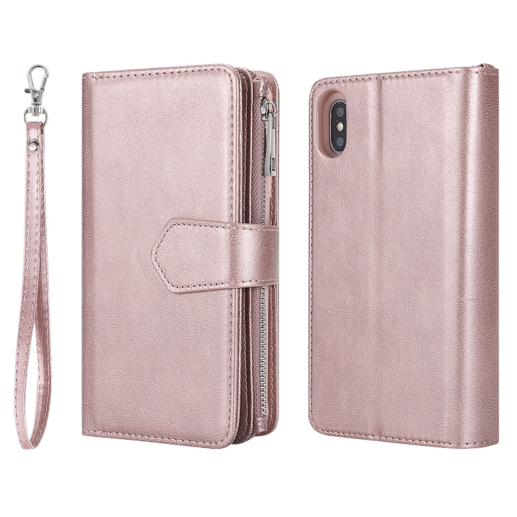 For iPhone XS Max 2 in 1 Solid Color Zipper Shockproof Protective Case with Card Slots & Bracket & Photo Holder & Wallet Function(Rose Gold) - More iPhone Cases by buy2fix | Online Shopping UK | buy2fix