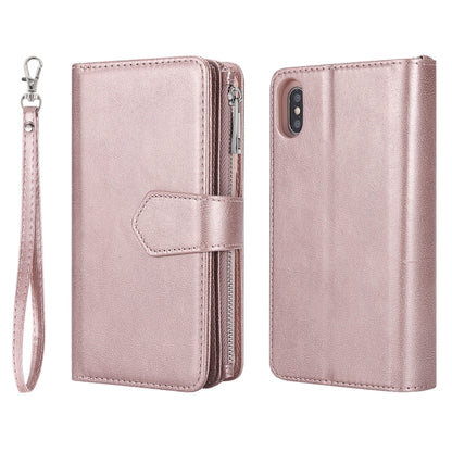 For iPhone XS Max 2 in 1 Solid Color Zipper Shockproof Protective Case with Card Slots & Bracket & Photo Holder & Wallet Function(Rose Gold) - More iPhone Cases by buy2fix | Online Shopping UK | buy2fix
