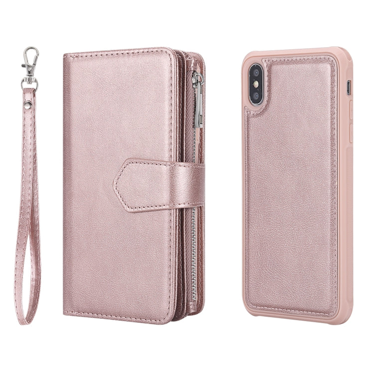 For iPhone XS Max 2 in 1 Solid Color Zipper Shockproof Protective Case with Card Slots & Bracket & Photo Holder & Wallet Function(Rose Gold) - More iPhone Cases by buy2fix | Online Shopping UK | buy2fix