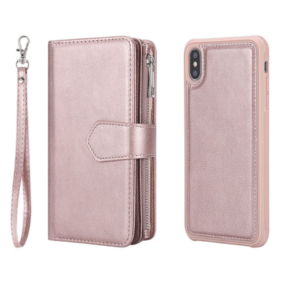 For iPhone XS Max 2 in 1 Solid Color Zipper Shockproof Protective Case with Card Slots & Bracket & Photo Holder & Wallet Function(Rose Gold) - More iPhone Cases by buy2fix | Online Shopping UK | buy2fix