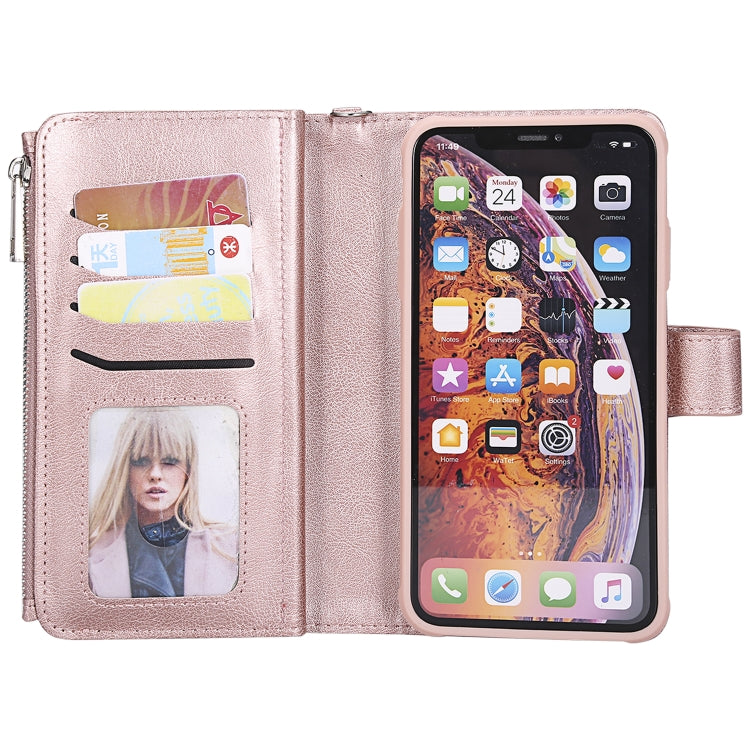 For iPhone XS Max 2 in 1 Solid Color Zipper Shockproof Protective Case with Card Slots & Bracket & Photo Holder & Wallet Function(Rose Gold) - More iPhone Cases by buy2fix | Online Shopping UK | buy2fix