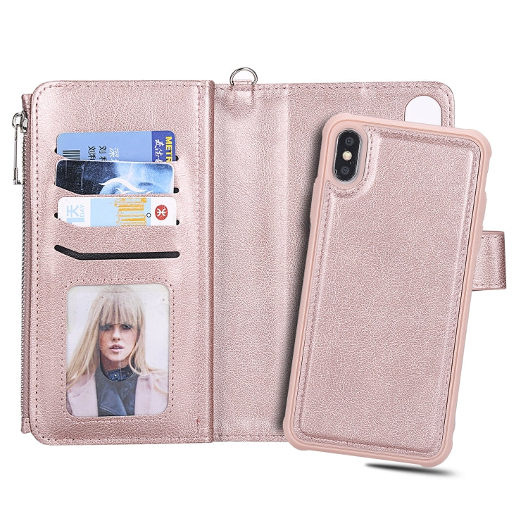 For iPhone XS Max 2 in 1 Solid Color Zipper Shockproof Protective Case with Card Slots & Bracket & Photo Holder & Wallet Function(Rose Gold) - More iPhone Cases by buy2fix | Online Shopping UK | buy2fix