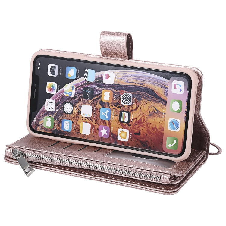 For iPhone XS Max 2 in 1 Solid Color Zipper Shockproof Protective Case with Card Slots & Bracket & Photo Holder & Wallet Function(Rose Gold) - More iPhone Cases by buy2fix | Online Shopping UK | buy2fix