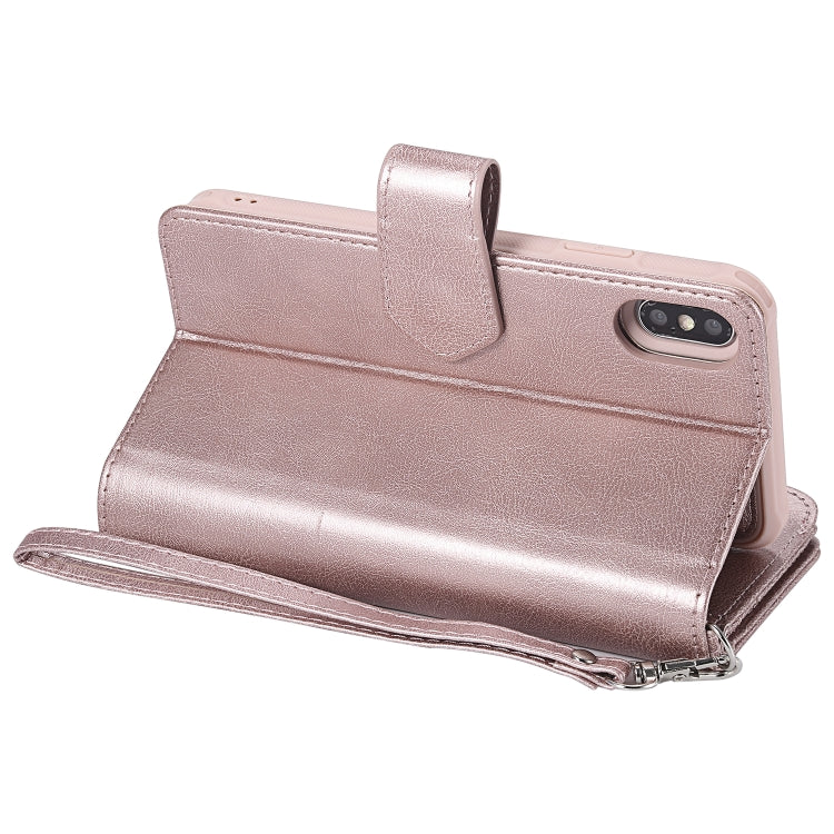 For iPhone XS Max 2 in 1 Solid Color Zipper Shockproof Protective Case with Card Slots & Bracket & Photo Holder & Wallet Function(Rose Gold) - More iPhone Cases by buy2fix | Online Shopping UK | buy2fix