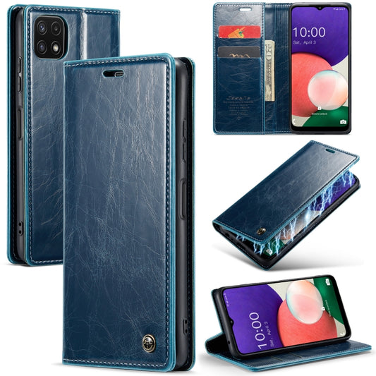 For Samsung Galaxy A22 5G / F42 5G CaseMe 003 Crazy Horse Texture Leather Phone Case(Blue) - Galaxy Phone Cases by CaseMe | Online Shopping UK | buy2fix