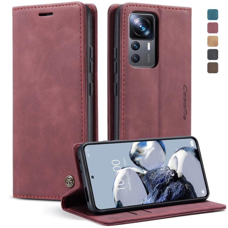 For Xiaomi 12T / 12T Pro CaseMe 013 Multifunctional Horizontal Flip Leather Phone Case(Wine Red) by CaseMe
