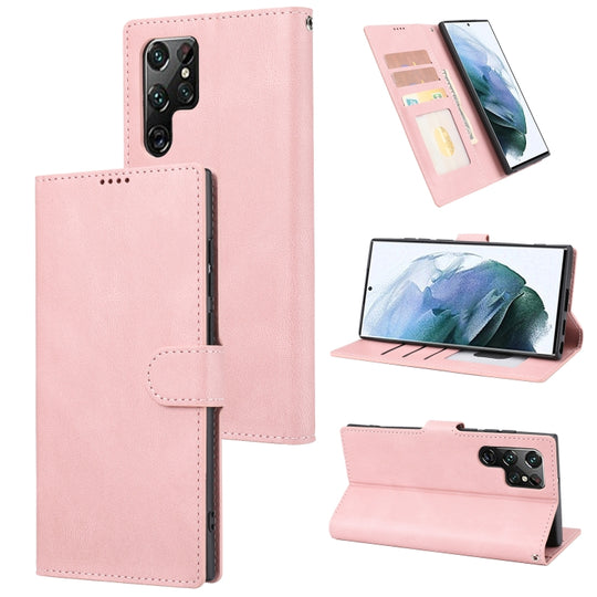 For Samsung Galaxy S23 Ultra 5G Fantasy Classic Skin-feel Calfskin Texture PU Phone Case(Pink)