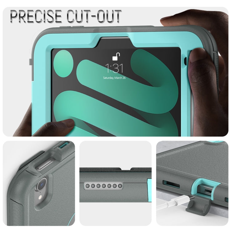For iPad mini 6 3-Fold Amor Shockproof Smart Tablet Case(Grey Light Blue) - iPad mini 6 Cases by buy2fix | Online Shopping UK | buy2fix