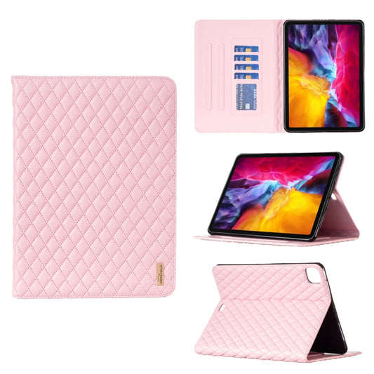 For iPad Pro 11 2022 / 2021 / 2020 Elegant Rhombic Texture Horizontal Flip Leather Tablet Case(Pink) - iPad Pro 11 (2022/2021) Cases by buy2fix | Online Shopping UK | buy2fix