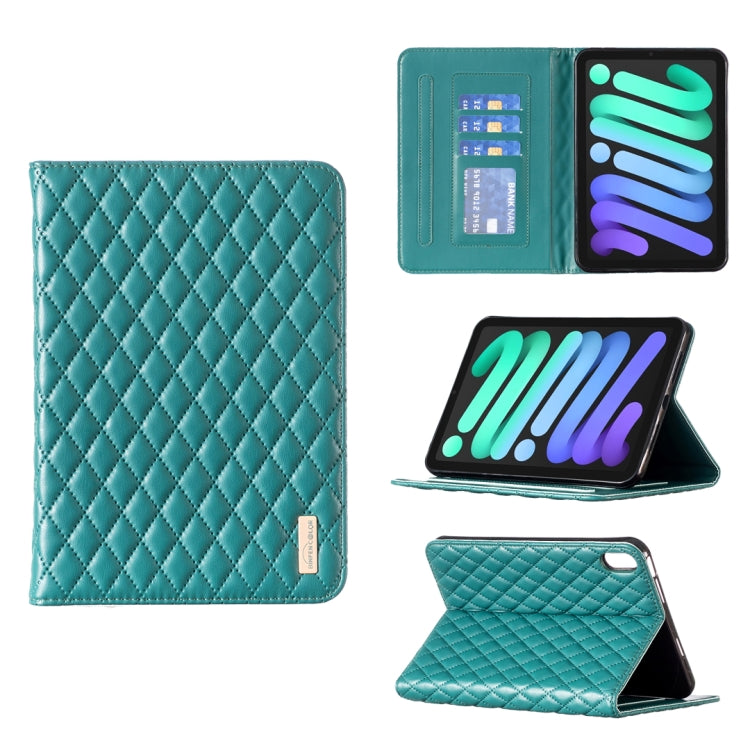For iPad mini 6 / mini 2024 Elegant Rhombic Texture Horizontal Flip Leather Tablet Case(Green) - iPad mini 6 Cases by buy2fix | Online Shopping UK | buy2fix