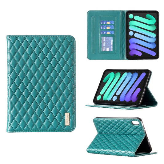For iPad mini 6 / mini 2024 Elegant Rhombic Texture Horizontal Flip Leather Tablet Case(Green) - iPad mini 6 Cases by buy2fix | Online Shopping UK | buy2fix