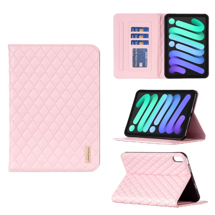 For iPad mini 6 / mini 2024 Elegant Rhombic Texture Horizontal Flip Leather Tablet Case(Pink) - iPad mini 6 Cases by buy2fix | Online Shopping UK | buy2fix