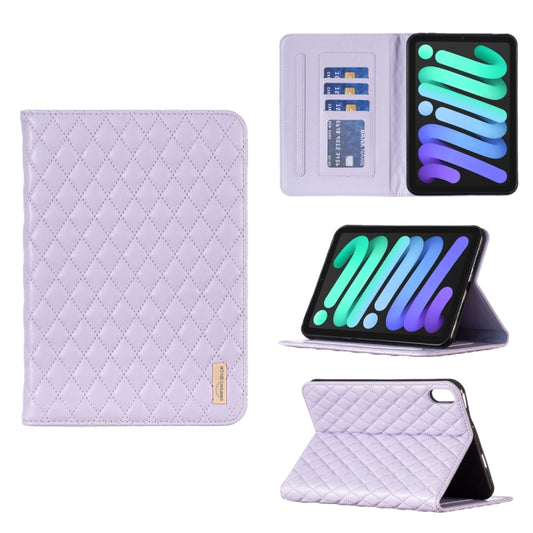 For iPad mini 6 / mini 2024 Elegant Rhombic Texture Horizontal Flip Leather Tablet Case(Purple) - iPad mini 6 Cases by buy2fix | Online Shopping UK | buy2fix
