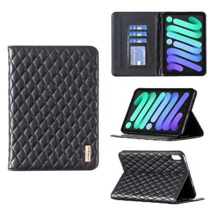 For iPad mini 6 / mini 2024 Elegant Rhombic Texture Horizontal Flip Leather Tablet Case(Black) - iPad mini 6 Cases by buy2fix | Online Shopping UK | buy2fix