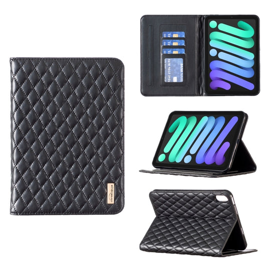 For iPad mini 6 / mini 2024 Elegant Rhombic Texture Horizontal Flip Leather Tablet Case(Black) - iPad mini 6 Cases by buy2fix | Online Shopping UK | buy2fix