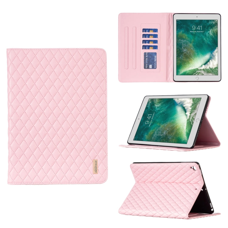 For iPad 8 / 7 / 6 / 5 9.7 inch Elegant Rhombic Texture Horizontal Flip Leather Tablet Case(Pink) - iPad Pro 9.7 inch Cases by buy2fix | Online Shopping UK | buy2fix